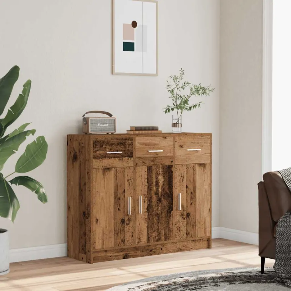 vidaXL Dressoir 91x28x75 cm bewerkt hout oud houtkleurig bruin, foto 3
