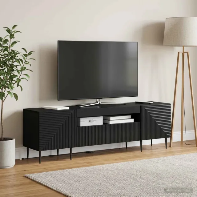 vidaXL LED tv-meubel HAARLEM 153 x 35 x 43 cm Zwart Bewerkt hout, foto 2
