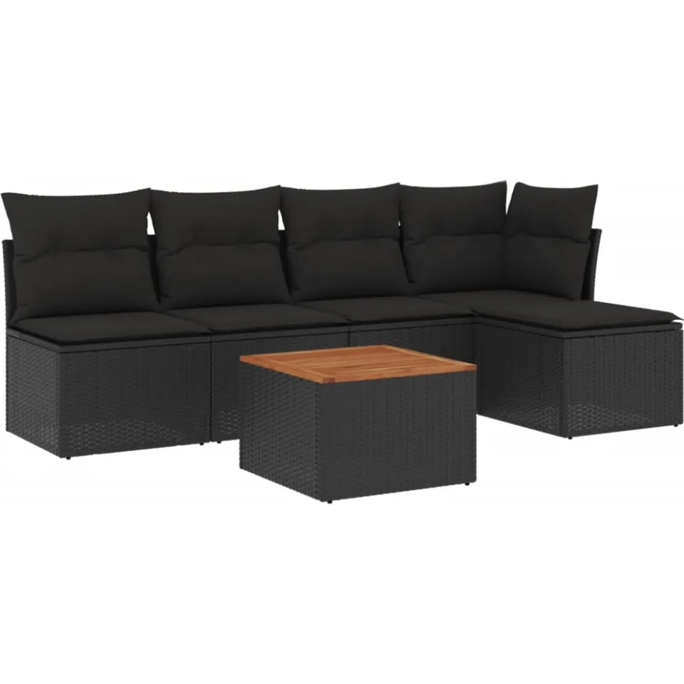 vidaXL 6-delige Loungeset met kussens poly rattan zwart, foto 3