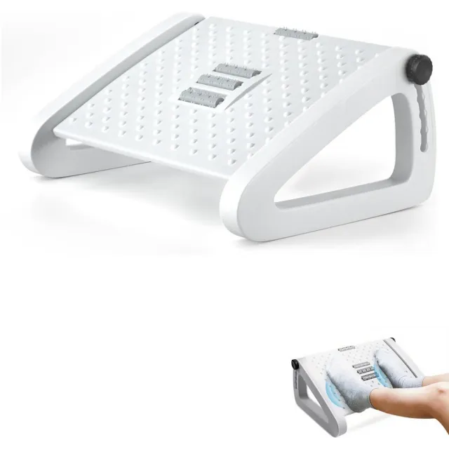 Famanu Verstelbare voetensteun voor onder het bureau, ontwerp, antislip en met massagefunctie, verbetert houding en bloedsomloop, ideaal voor werk en thuis Zwart