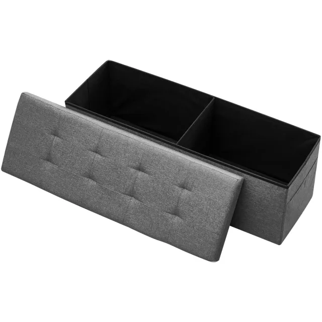 Vevor Opvouwbare Poef met Opbergruimte (Rechthoekig), Voetenbank met Zijvakken, Opvouwbare, Gevoerde Kruk, Belastbaar tot 299,37kg, 11x38x38cm, voor Woonkamer, Slaapkamer, Hal, Grijs