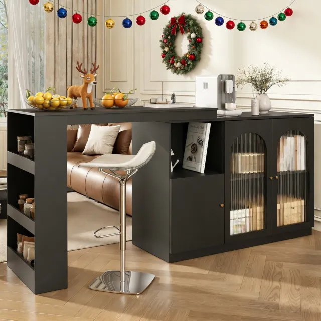 REDOM Draaibare bar- en eethoek kast 120*40*97cm van MDF, zwart, 360° rotatie, modern minimalistisch ontwerp