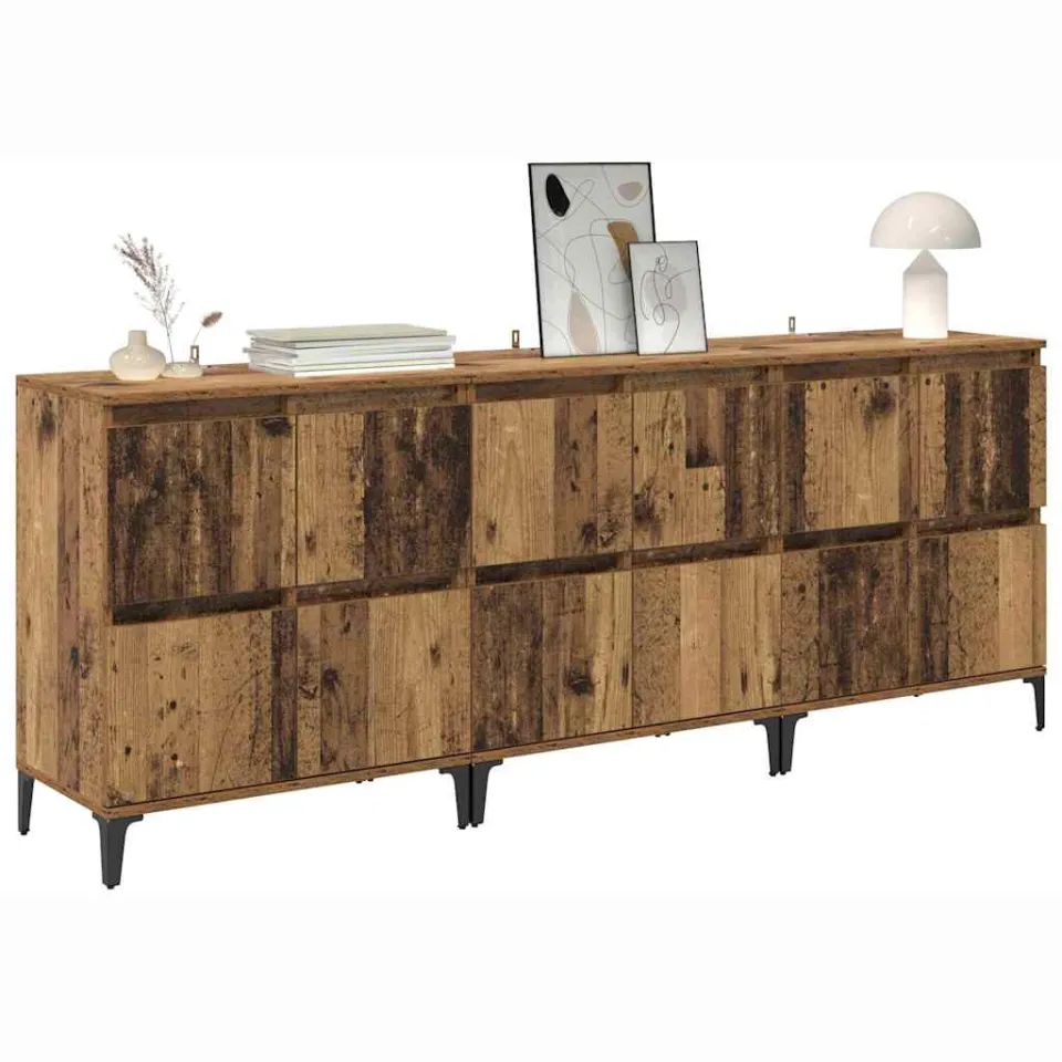 vidaXL Dressoirs 3 st Oud Hout 60 x 35 x 70 cm Bewerkt hout Bruin