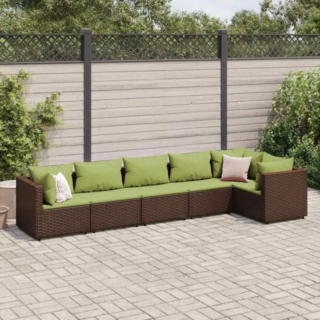 vidaXL 6-delige Loungeset met kussens poly rattan bruin, foto 2