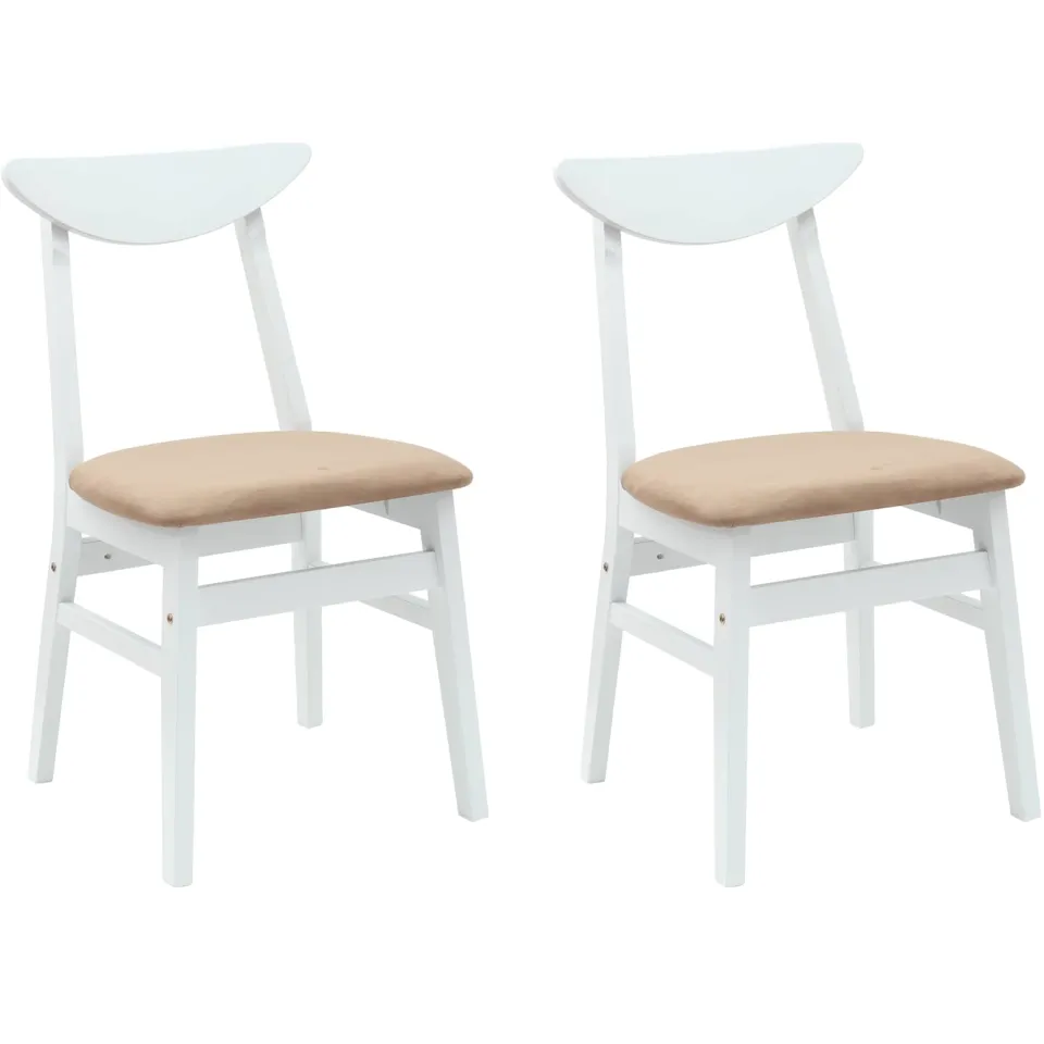 vidaXL Eettafelstoelen 2 st Massief Rubberhout Wit 42 x 47.5 x 81 cm