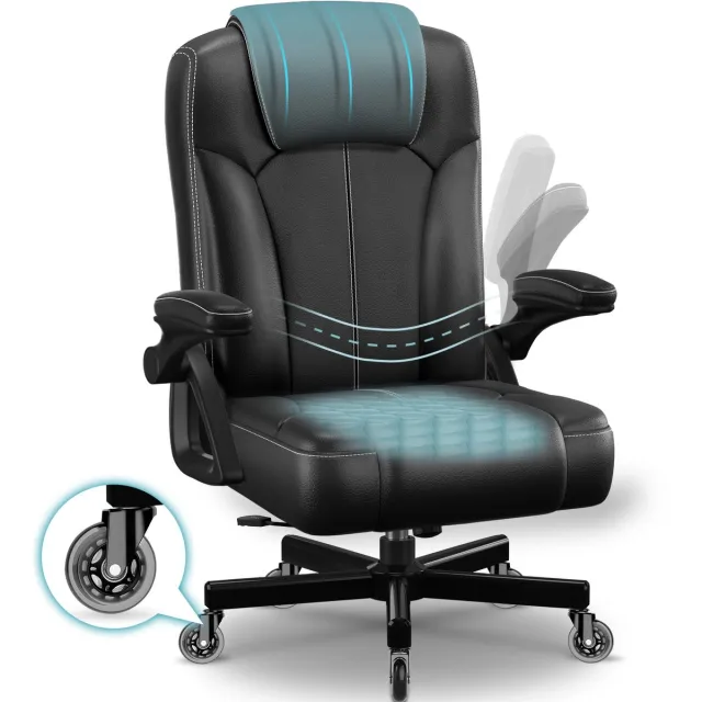 Hiazurm Bureaustoel - Ergonomische Bureaustoel - Comfortabele Kantoorstoel met S-vormige Rugleuning - 90° Opklapbare Armleuningen - Memory Foam Zitkussen - Verstelbare Rugleuning 90°-120° - 150 kg - Met stille wielen - Zwart