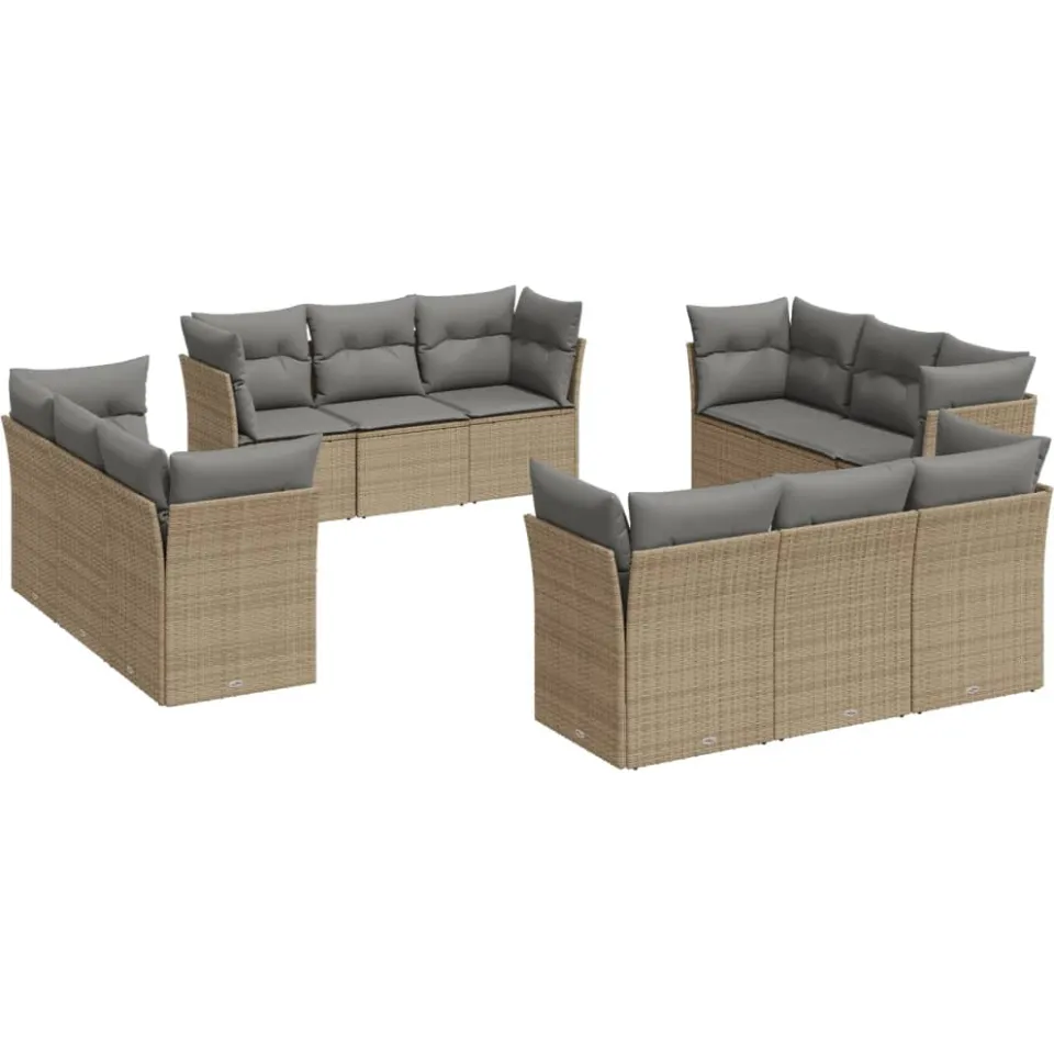 vidaXL 12-delige Loungeset met kussens poly rattan beige