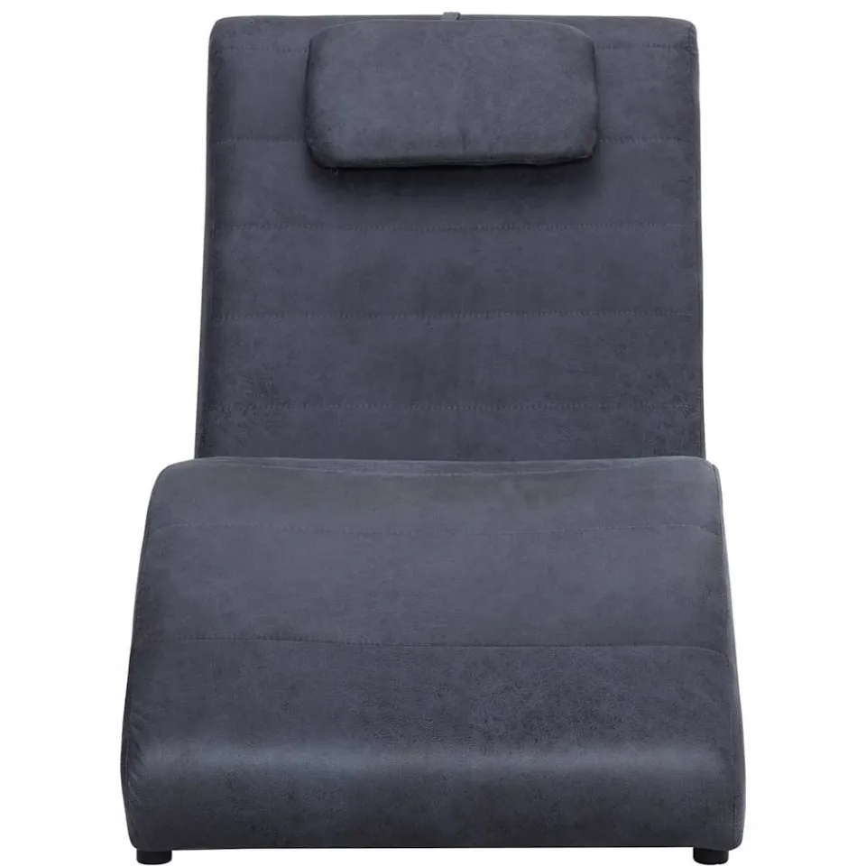 vidaXL Chaise longue met kussen kunstsuède grijs, foto 3