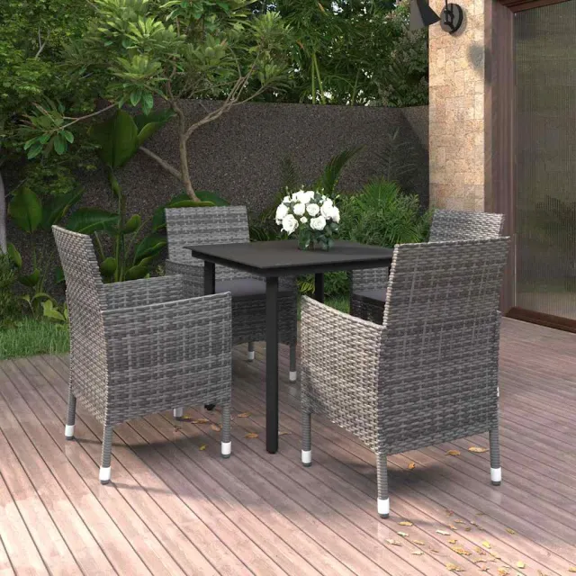 vidaXL 5-delige Tuinset met kussens poly rattan en glas grijs, foto 2
