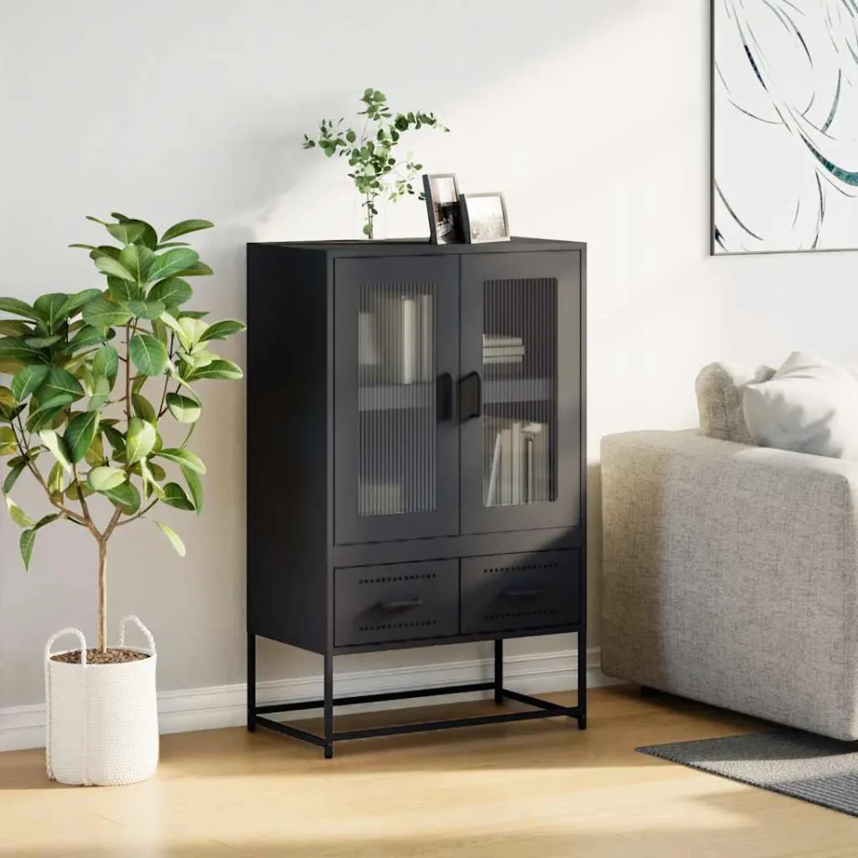 vidaXL Hoge kast 68x39x111,5 cm staal zwart, foto 2