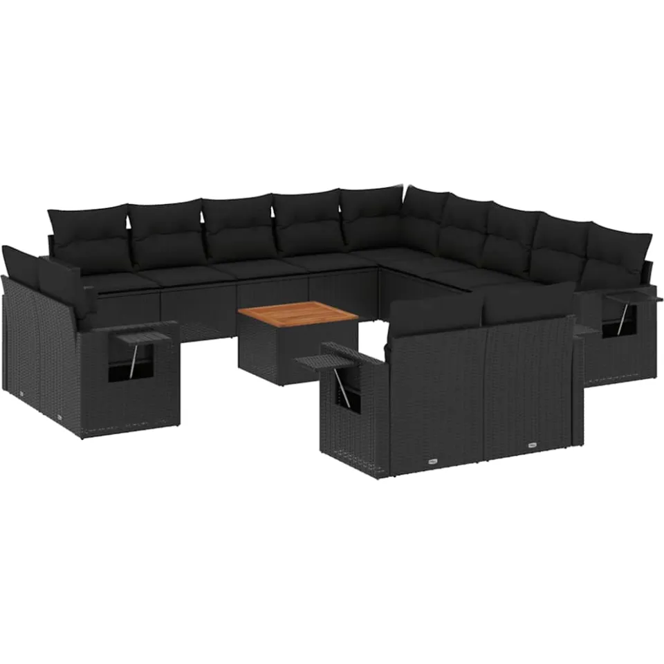 vidaXL 14-delige Loungeset met kussens poly rattan zwart, foto 3