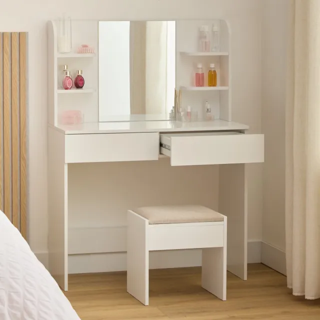 5 Five Simply Smart 5Five Kaptafel met spiegel en Krukje - 90x40x125cm - Wit
