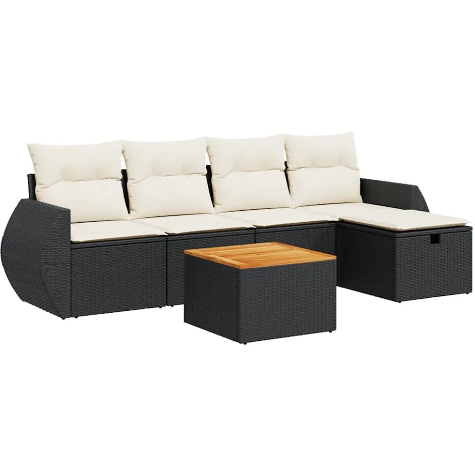 vidaXL 6-delige Loungeset met kussens poly rattan zwart, foto 3