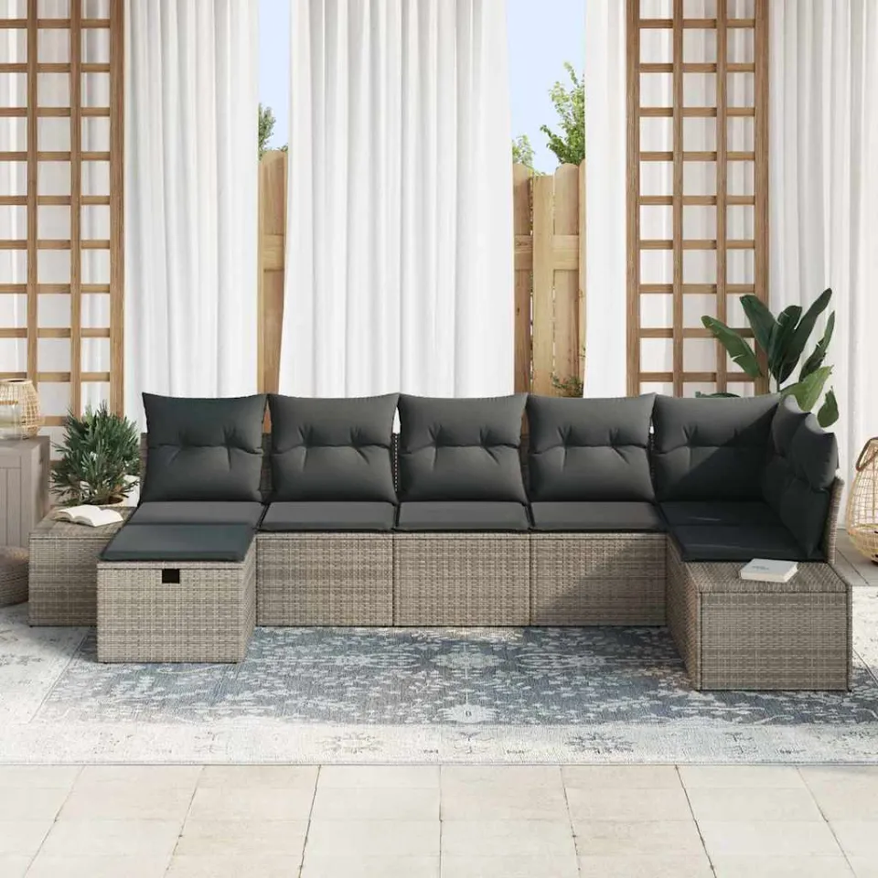 vidaXL Bankstel 7 st poly rattan grijs, foto 2