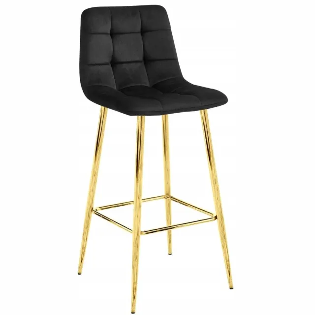 Oskar Barstoel Veloce - Zwart Fluweel, Gouden Poten, Gestoffeerd, Glamour