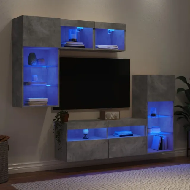 vidaXL 5-delige Tv-wandmeubelset met LED bewerkt hout betongrijs