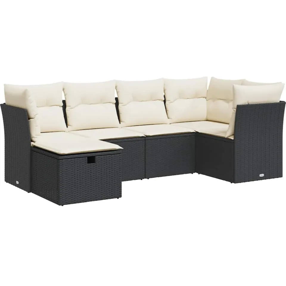vidaXL 6-delige Loungeset met kussens poly rattan zwart, foto 3