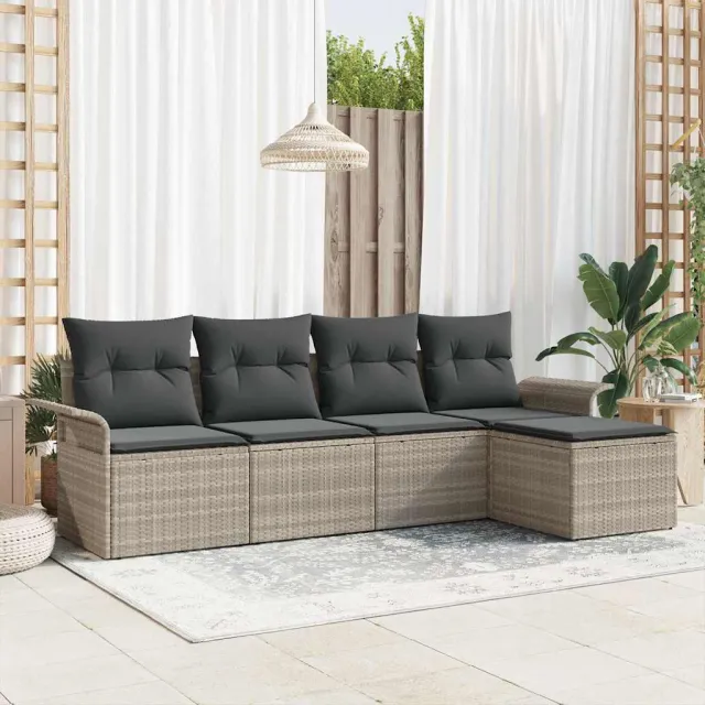 vidaXL Buitensofa 5 st Lichtgrijs poly rattan
