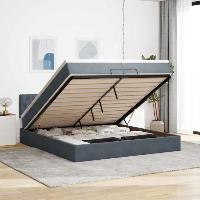 vidaXL Ottoman bed met matrassen en LED's 200x200cm fluweel grijs