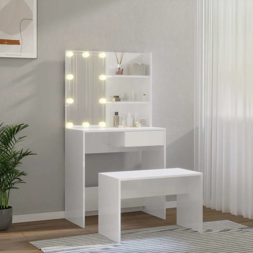 vidaXL Kaptafelset met LED's bewerkt hout hoogglans wit, foto 3