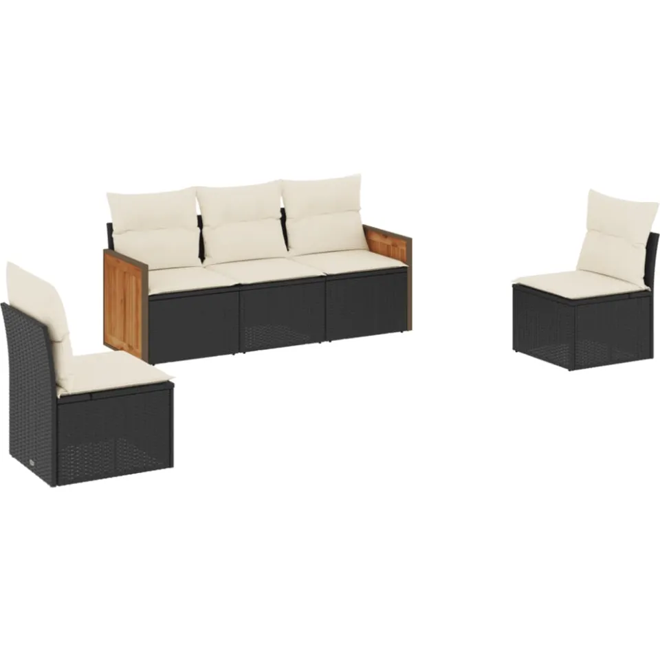 vidaXL 5-delige Loungeset met kussens poly rattan zwart, foto 3