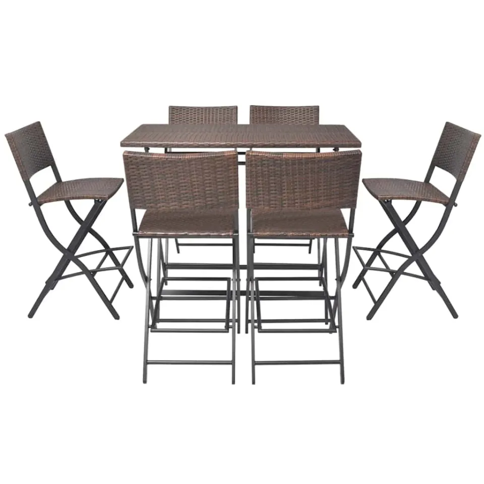 vidaXL 7-delige Tuinset inklapbaar staal poly rattan bruin