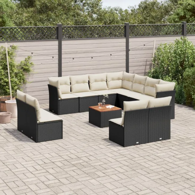 vidaXL 12-delige Loungeset met kussens poly rattan zwart, foto 2