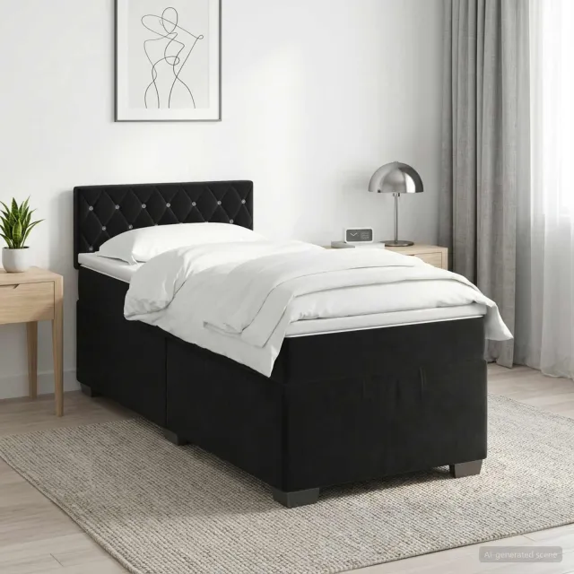 vidaXL Boxspringbed met matras Zwart 100 x 200 cm Fluweel