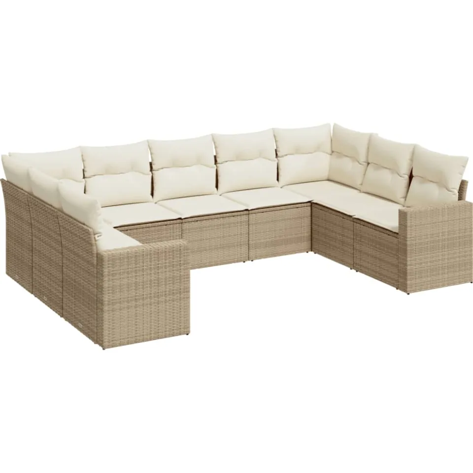 vidaXL 9-delige Loungeset met kussens poly rattan beige, foto 3