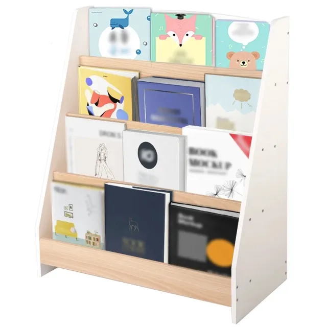 Linkforu Houten Boekenkast - Boekendisplay - 3 Laags Boekenrek - Tijdschriftenrek - Opbergrek - Ruimtebesparende Organizer - Wit Naturel - 61 x 30 x 71 cm