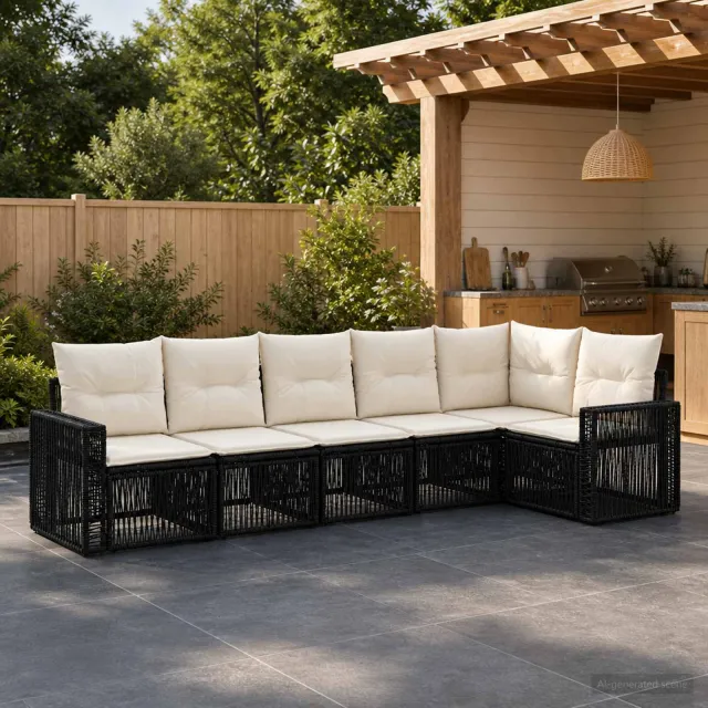 vidaXL Tuinbankenset 6 st 6-zits Zwart en Cream Wit poly rattan, foto 2