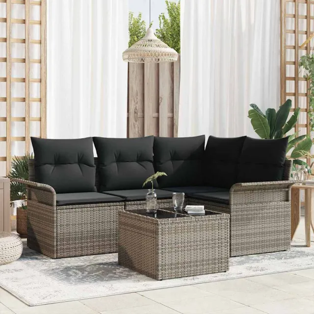 vidaXL Tuin Sofa Set 5 st Grijs poly rattan, foto 2