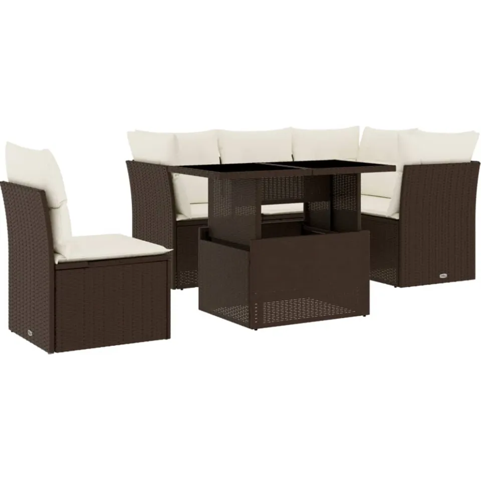vidaXL 6-delige Loungeset met kussens poly rattan bruin, foto 3