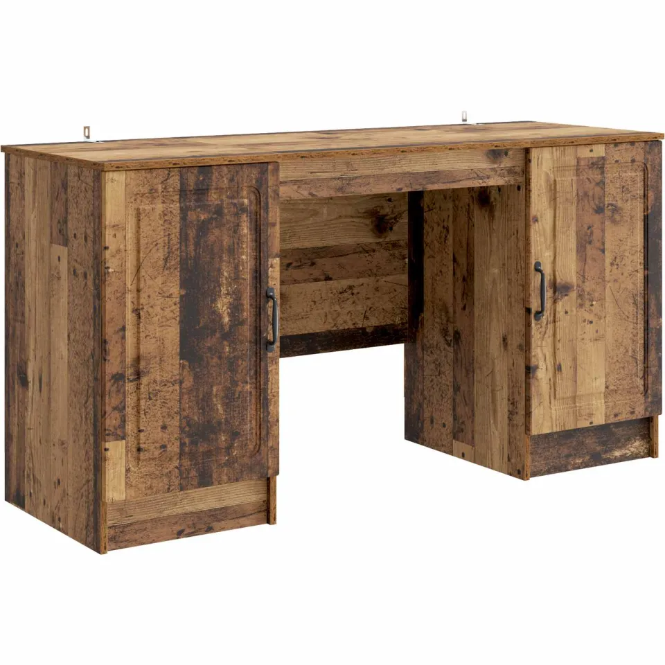 vidaXL Bureau Oud hout 142,5 x 50 x 75 cm Bewerkt hout bruin, foto 3