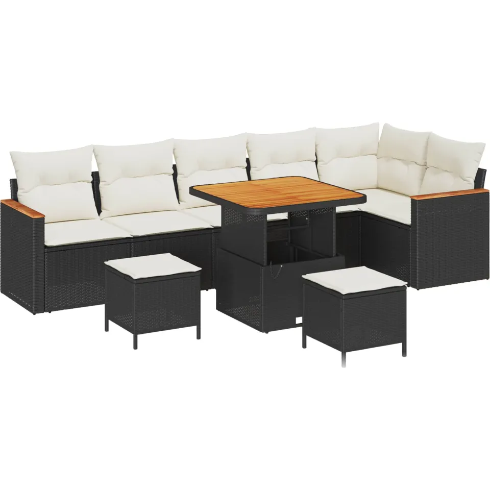 vidaXL Tuinbankenset 9 st Zwart poly rattan