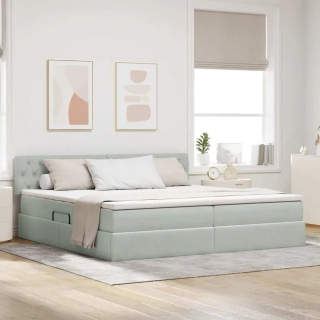 vidaXL Opslag bed met hoofdeinde Lichtgrijs 200 x 200 cm Fluweel