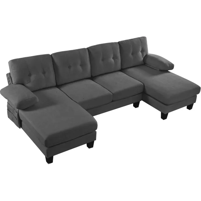 Merax U-vormige Hoekbank met Chaise Longue - 4-Zits Chenille Slaapbank met Verstelbare Rugleuning - Moderne Loungebank voor Woonkamer & Kantoor - Grijs