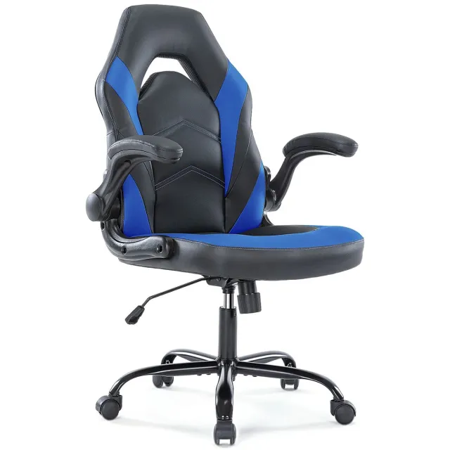 Seth Select Bureaustoel - Gaming bureaustoel - Ergonomisch - Verstelbare PU-lederen racestoel - Opklapbare armleuning - Blauw