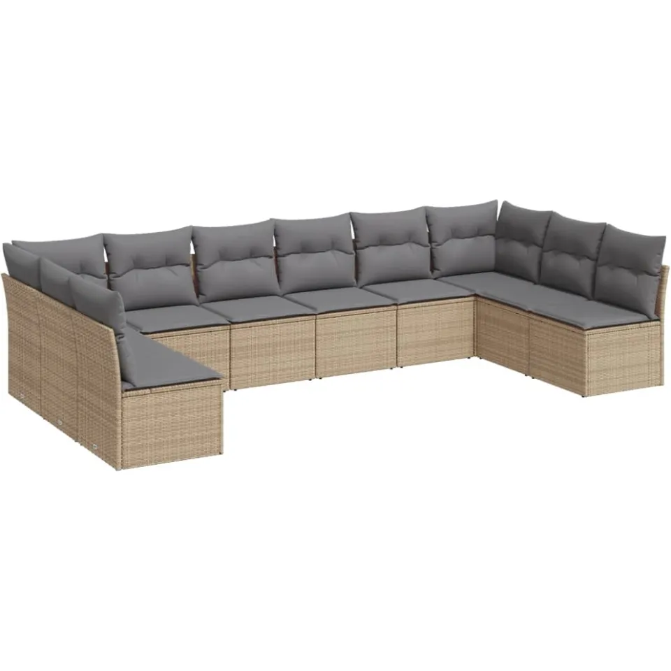 vidaXL 10-delige Loungeset met kussens poly rattan beige, foto 3