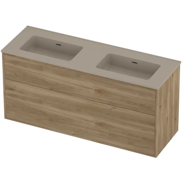 Proline Tribute Badmeubelset Porselein Elegant Dubbel 140x46x67 cm Mat Crème Cotton Cider Oak Eiken