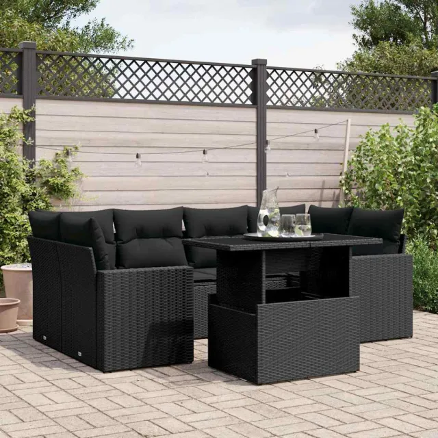 vidaXL 7-delige Loungeset met kussens poly rattan zwart, foto 2