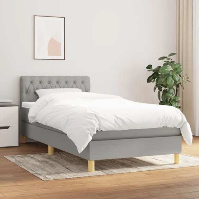 vidaXL Boxspring met matras stof lichtgrijs 80x200 cm grijs