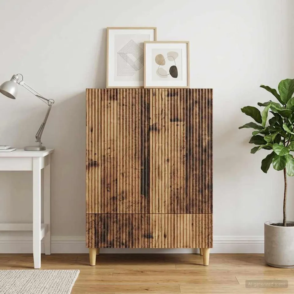 vidaXL Dressoir met lade Oud hout 66 x 34,5 x 95 cm Bewerkt hout bruin, foto 2
