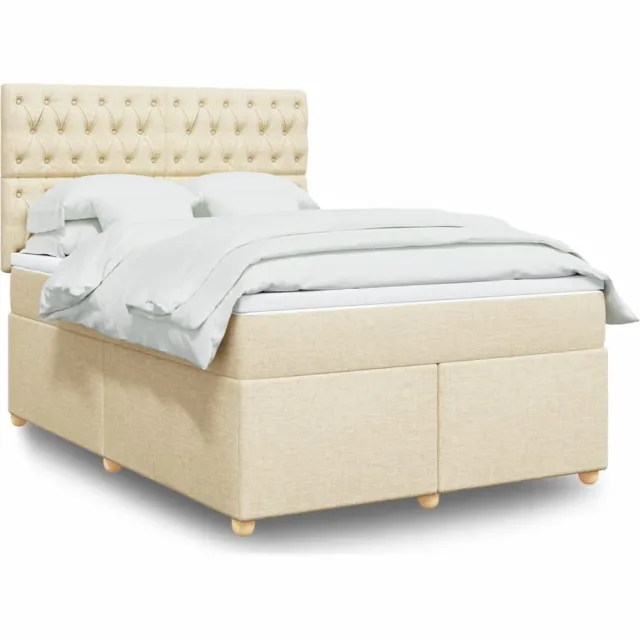 vidaXL Boxspring met matras stof crèmekleurig 140x200 cm