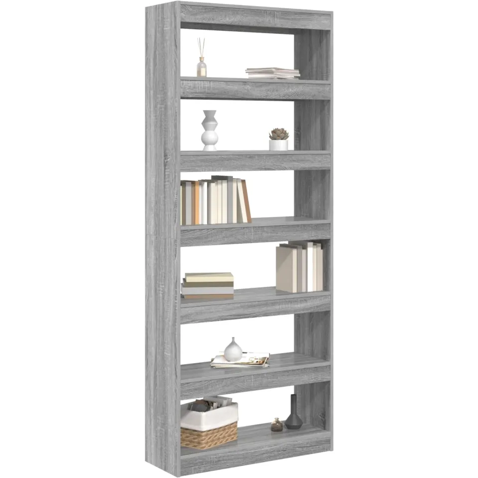 vidaXL Boekenkast 6-laags 80 x 30 x 198 cm Bewerkt hout Grijs Sonoma