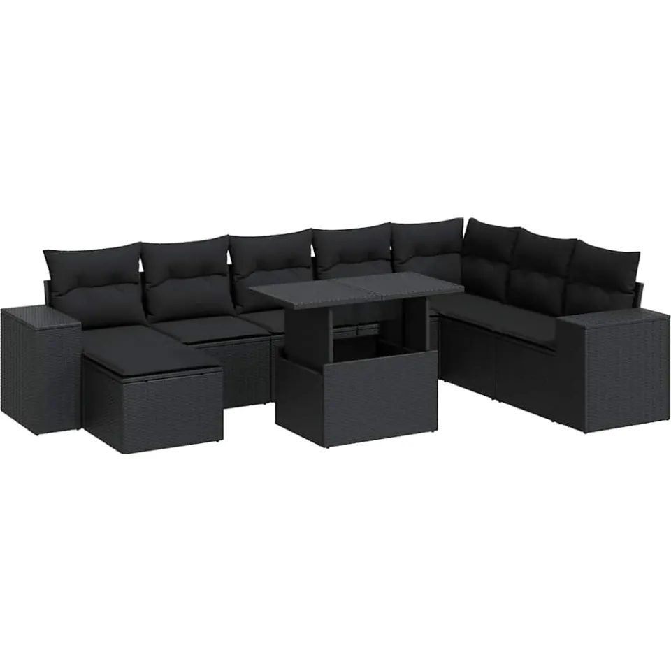 vidaXL 9-delige Loungeset met kussens poly rattan zwart, foto 3