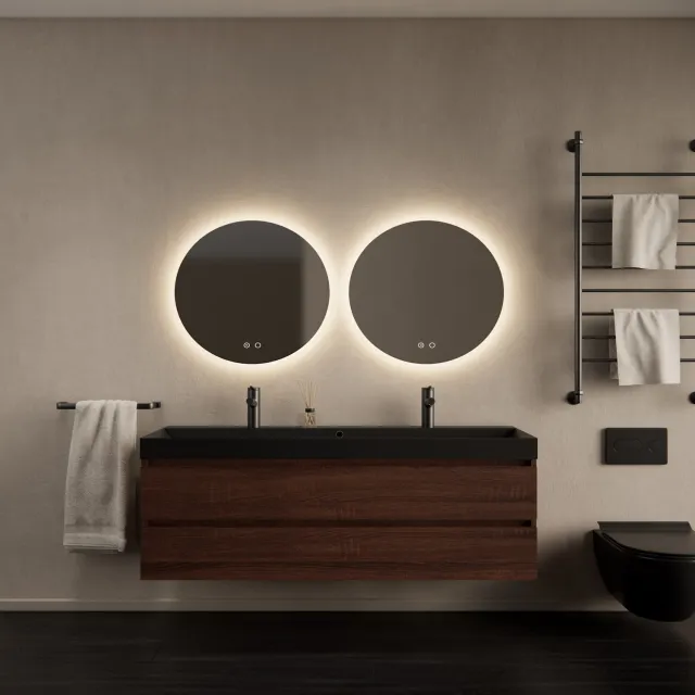 Gliss Design Badkamermeubelset Gliss Design Milan Met Lako Mat Zwarte Wastafel 140 cm Choco Eiken