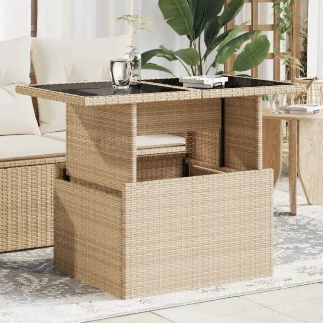 vidaXL Tuintafel met glazen blad 100x55x73 cm poly rattan beige