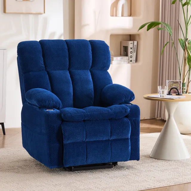 MODENUIT Relaxfauteuil 91 x 91 x 106,5 cm - Elektrisch Met Sta-op Functie En Massage - Woonkamer - Stof - Blauw
