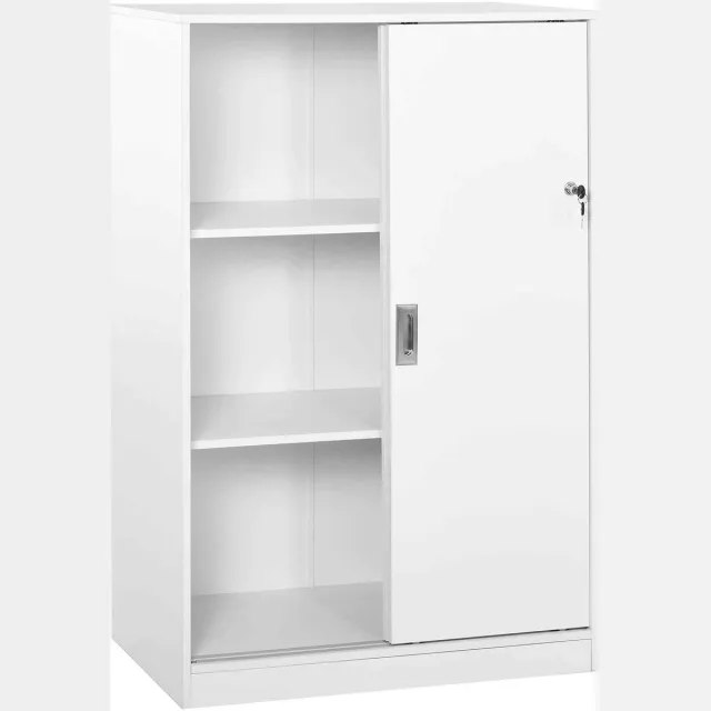 C. , R. E. CORE Kantoorkast met Slot - Archiefkast met 2 Schuifdeuren en 3 Verstelbare Planken - Afsluitbare Kast - 80x40x120cm - Grijs/Zwart Wit